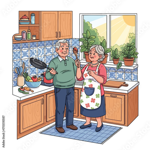 Senior Couple Cooking Together