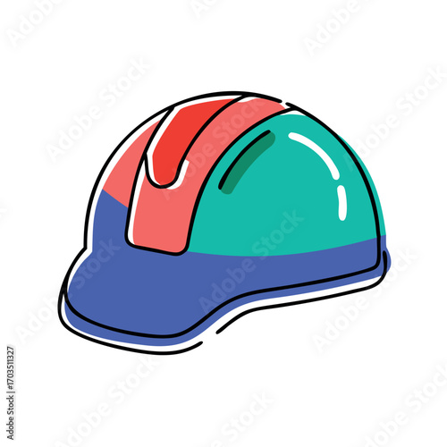 Stylized Construction Helmet Design with Bold Colors and Outline, Safety Equipment and Protection for Building and Industrial Work