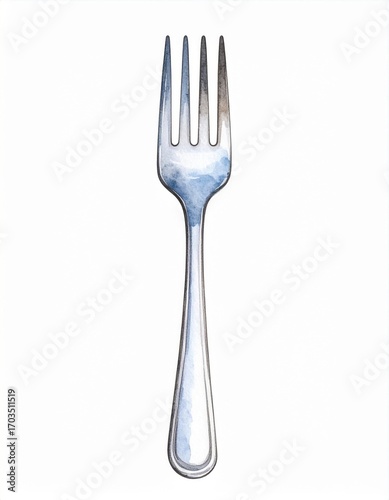 Silver Fork Watercolor Illustration on White Background Kitchenware and Tableware