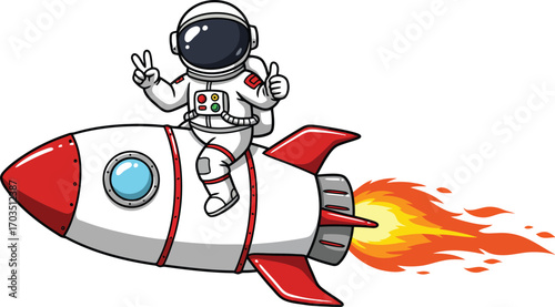 Astronaut rocket ride adventure outer space exploration vector