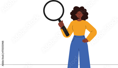 Woman with magnifying glass searching for solutions business research vector