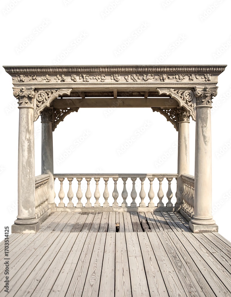 Fototapeta premium Ornate stone gazebo on wooden deck