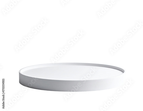 Blank, round, white tray.  Empty, circular, simple, modern, display,  platform