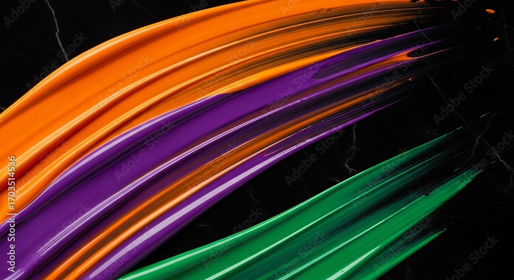 Naklejka premium Abstract paint streaks in vibrant Halloween colors on black. Perfect for creative design projects, modern backgrounds, artistic presentations, and Halloween graphics.