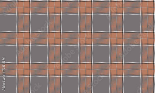 The seamless plaid pattern in gray, orange, white, and brown creates a warm and contemporary feel, perfect for designing simple yet unique clothing, skirts, and pants.