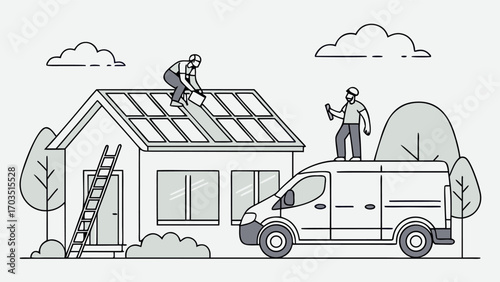 Solar installation team depicted in isometric isolated vector, setting up panels for homeowners and eco-conscious businesses in sustainable energy concept.