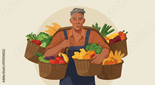 Farmer's Harvest Baskets Overflowing with Fresh Produce
