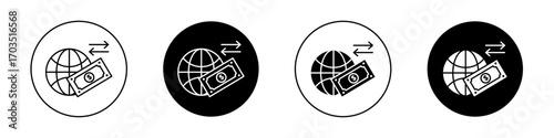 Wire transfer money icons pack in black and white versions for web.