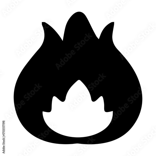 A black and white drawing of a flame. The flame is drawn in a stylized way, with a lot of detail and emphasis on the shape of the flame. Concept of warmth and energy