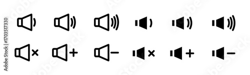 Speaker volume icons pack in black and white versions for web.