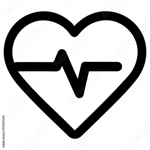 A heart with a line through it. The heart is black and white