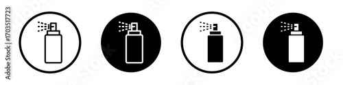 Sanitizing spray bottle icons pack in black and white versions for web.