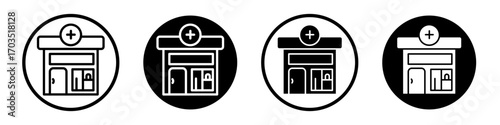 Pharmacy icons pack in black and white versions for web.
