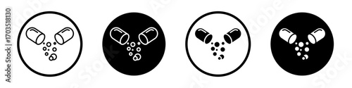 Pharmaceutical capsule icons pack in black and white versions for web.