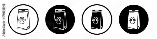 Pet food bag icons pack in black and white versions for web.