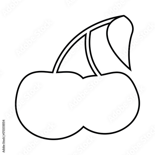 two cherries on a outline icon isolated on white background
