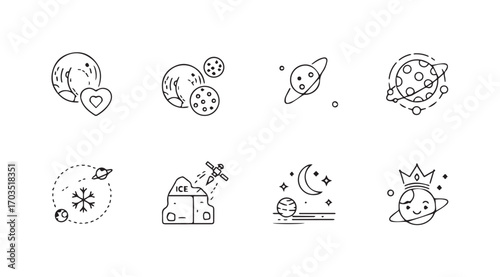 Collection of cute hand drawn celestial and animal themed icons silhouette