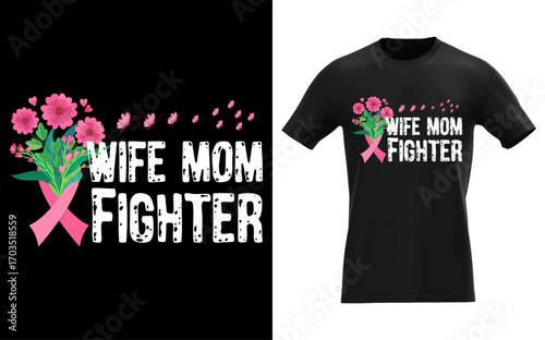 Pink butterfly wife mom fighter breast cancer awareness shirt design