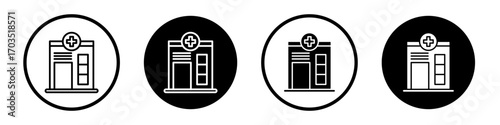 Medical center icons pack in black and white versions for web.