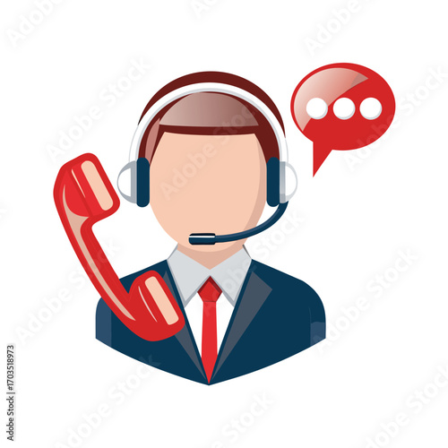 Faceless operator wearing headset and suit is ready to provide support and communicate effectively