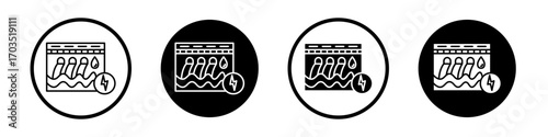 Hydroelectric power plant icons pack in black and white versions for web.