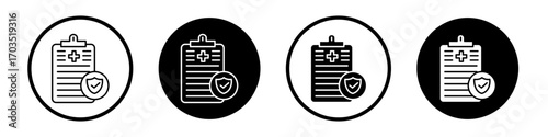 Health insurance icons pack in black and white versions for web.
