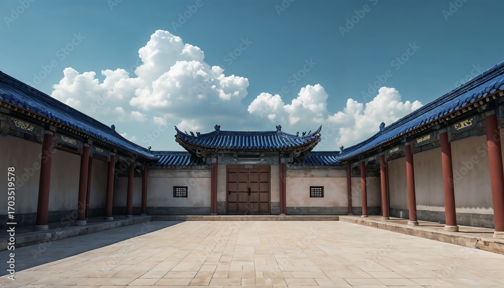 Obraz premium Traditional Chinese Courtyard With Symmetrical Architectural Design