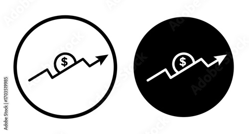 Dollar rate increase icons pack in black and white versions for web.