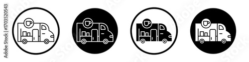 Coffee truck icons pack in black and white versions for web.