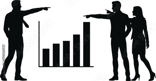 Silhouette of Business People Arguing and Pointing at Bar Chart During Office Conflict or Data Analysis Disagreement in Workplace