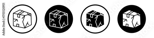 Broken cardboard box icons pack in black and white versions for web.