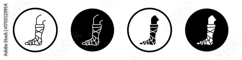 Broken leg in a plaster icons pack in black and white versions for web.
