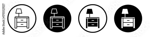Bedside table icons pack in black and white versions for web.