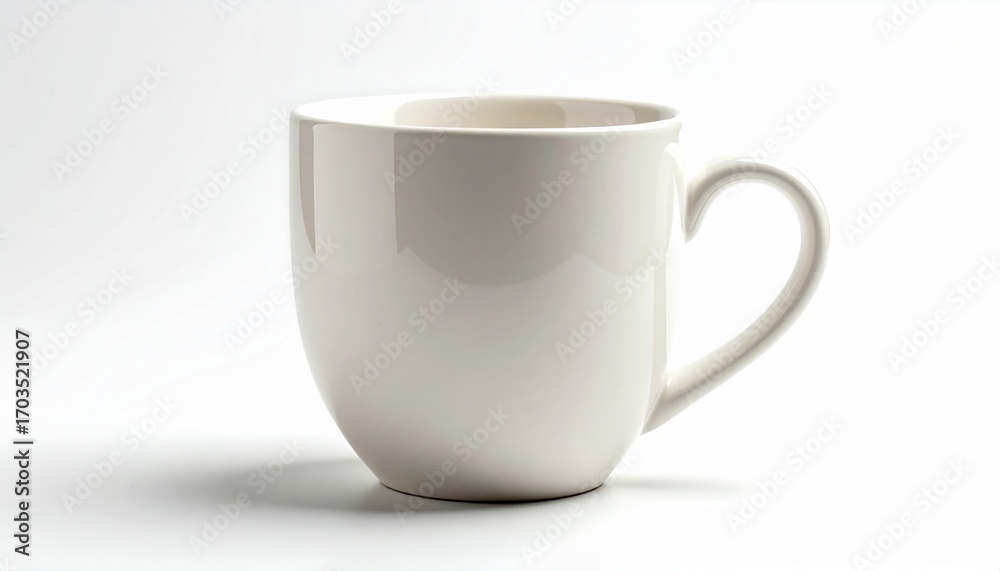 Fototapeta premium Elegant White Ceramic Mug with Smooth Surface on a Clean White Background