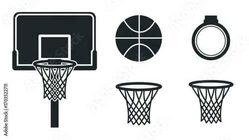 Basketball and Basketball Player Vector Silhouette Illustration Set AI EPS PNG