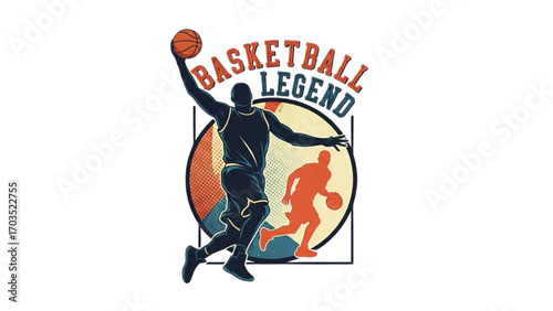 Basketball and Basketball Player Vector Silhouette Illustration Set AI EPS PNG