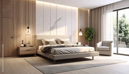 Serene Modern Bedroom Design: Minimalist Elegance Meets Natural Light