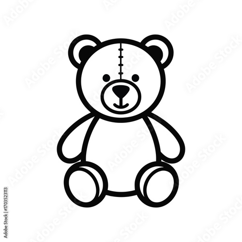 Simple Line Art Black And White Teddy Bear Icon On White Background stuffed animal cute