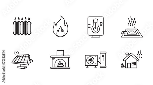 Collection of heating and energy icons in a simple silhouette style