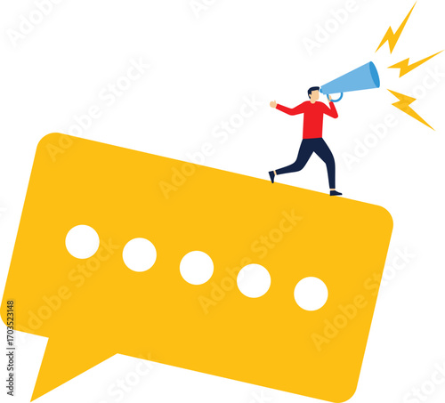 Woman and man sitting on speech bubble sign. Discussion of business people. businessmen discuss social network, news, chat, dialogue speech bubbles. Vector illustration in flat style

