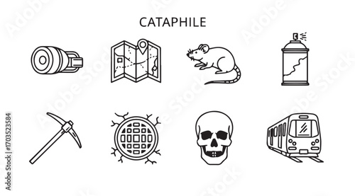 Cataphile collection of urban exploration tools and symbols silhouette