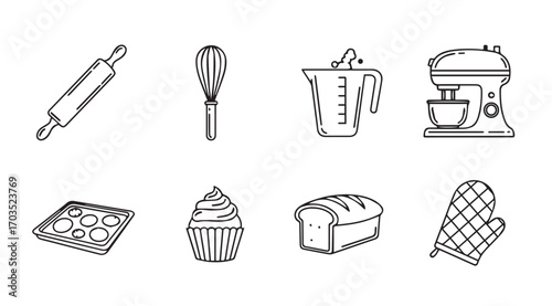 Collection of baking utensils and treats silhouette