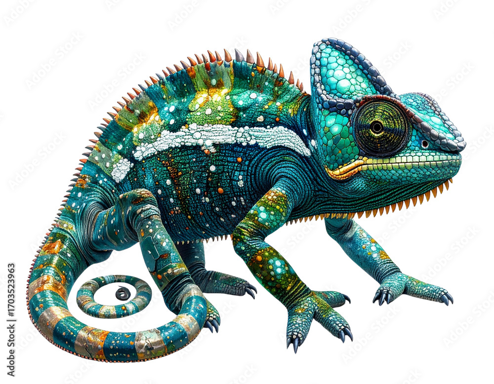 Naklejka premium Adaptive Robotic Reptile Pet, White Background, Angled Shot.