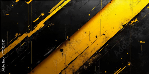 Grunge yellow hazard stripes background with vintage metal texture
