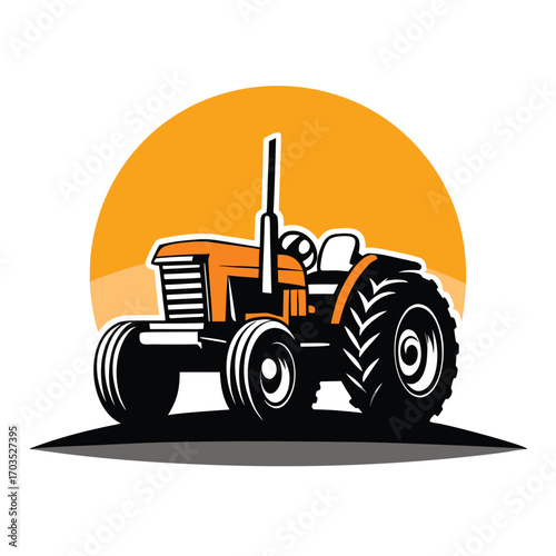 Orange tractor with a silhouette, demonstrating a powerful and classic agricultural design