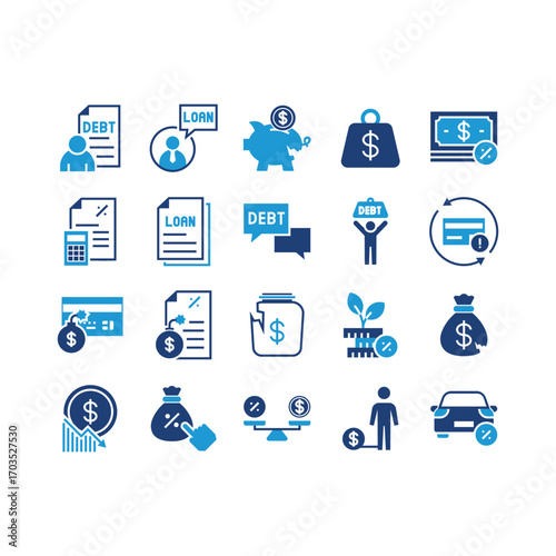 set of finance icons, loan, dabt