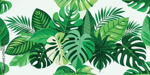 Lush green tropical foliage pattern with monstera and palm leaves tropical leaves jungle