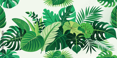 Lush green tropical foliage pattern with monstera and palm leaves tropical leaves jungle