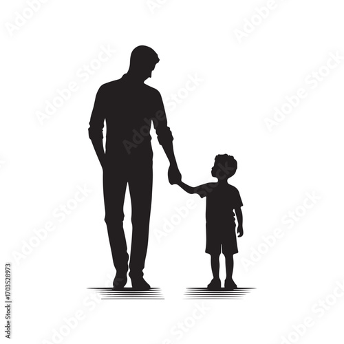 Silhouette of father and son holding hands, family love and relationship vector illustration