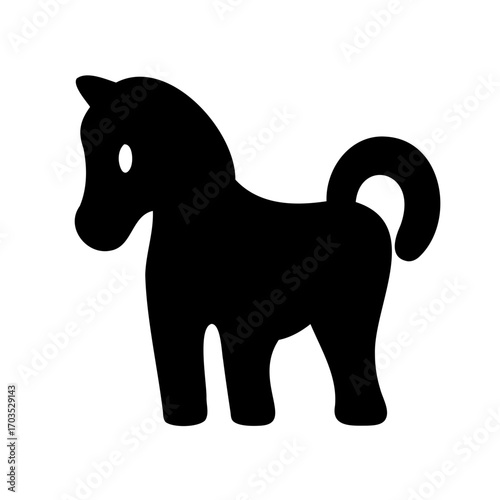 Silhouette of a cartoon horse with simple design and playful appearance